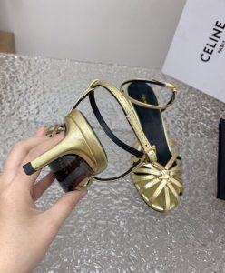 Celine Womens Triomphe Sandal In Laminated Lambskin Golden-7