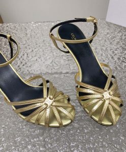 Celine Womens Triomphe Sandal In Laminated Lambskin Golden-8