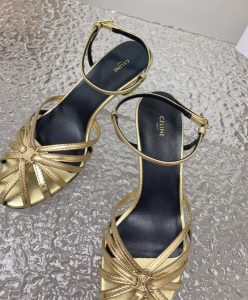 Celine Womens Triomphe Sandal In Laminated Lambskin Golden-9