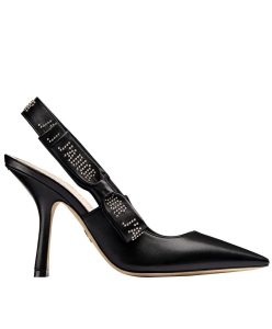Dior Womens ja Dior high-heeled shoe in black lambskin with studs Black-1