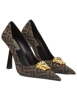 Fendi Womens Fendace FF Jacquard Pumps Brown-1