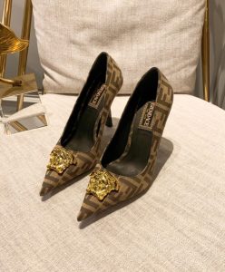 Fendi Womens Fendace FF Jacquard Pumps Brown-2