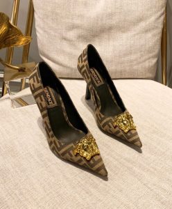 Fendi Womens Fendace FF Jacquard Pumps Brown-3