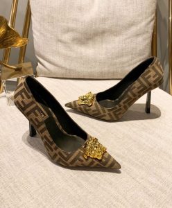 Fendi Womens Fendace FF Jacquard Pumps Brown-4