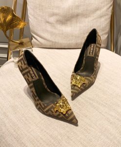 Fendi Womens Fendace FF Jacquard Pumps Brown-5