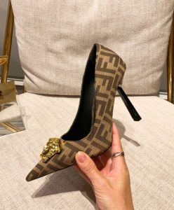 Fendi Womens Fendace FF Jacquard Pumps Brown-6