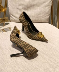 Fendi Womens Fendace FF Jacquard Pumps Brown-7