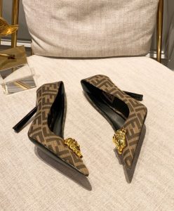 Fendi Womens Fendace FF Jacquard Pumps Brown-8