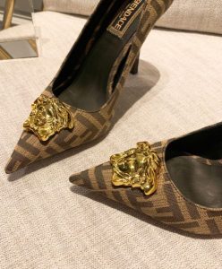 Fendi Womens Fendace FF Jacquard Pumps Brown-9