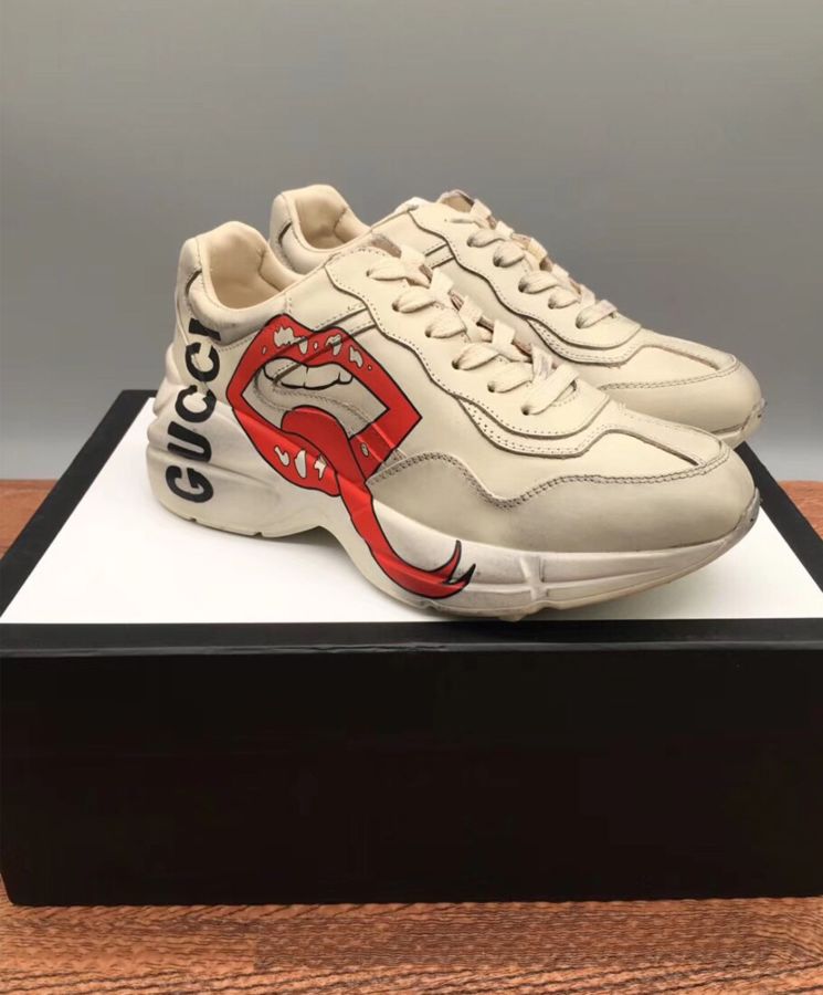 Gucci Unisex Rhyton sneaker with mouth print 552093 Cream-4