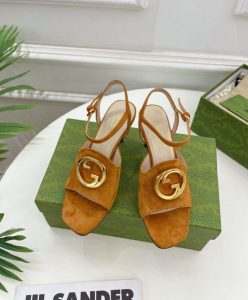 Gucci Womens Blondie Heeled Sandal 723396 Coffee-2