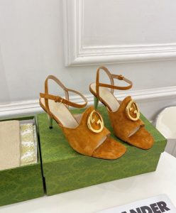 Gucci Womens Blondie Heeled Sandal 723396 Coffee-4