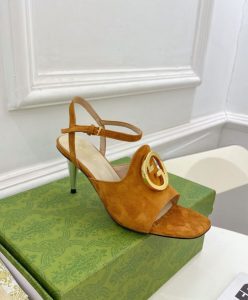 Gucci Womens Blondie Heeled Sandal 723396 Coffee-5