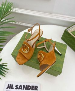 Gucci Womens Blondie Heeled Sandal 723396 Coffee-7