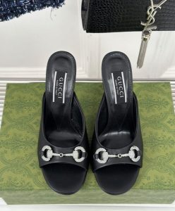 Gucci Womens Horsebit Mid-Heel Slide Sandal 771693-2