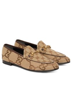 Gucci Womens Jordaan Maxi GG Canvas Loafers Apricot-1