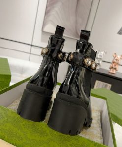 Gucci Womens Leather Ankle Boot With Belt 550036 Black-6