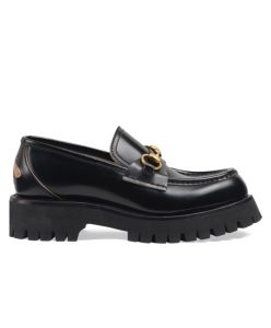 Gucci Womens Leather Lug Sole Horsebit Loafer 77236 Black-1