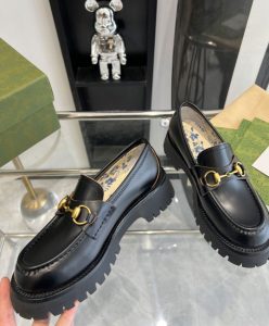 Gucci Womens Leather Lug Sole Horsebit Loafer 77236 Black-5