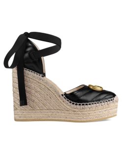 Gucci Womens Leather Platform Espadrille 573023 Black-1