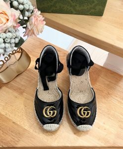 Gucci Womens Leather Platform Espadrille 573023 Black-2