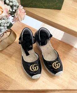 Gucci Womens Leather Platform Espadrille 573023 Black-3