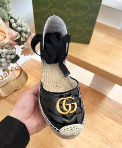 Gucci Womens Leather Platform Espadrille 573023 Black-5