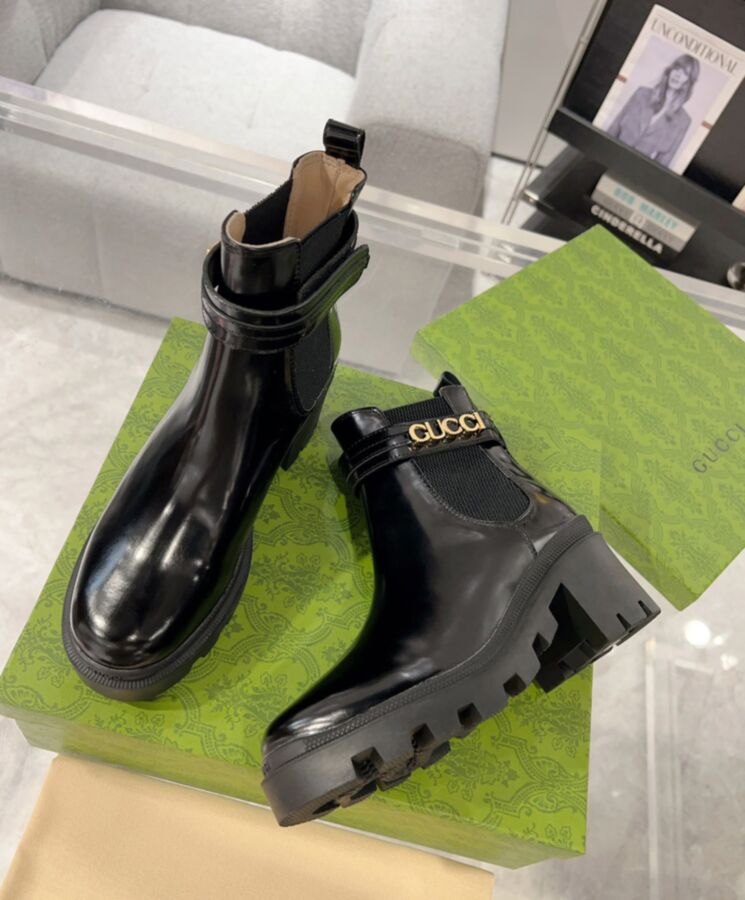 Gucci Womens Mid-Heel Boot With Logo 734909 Black-6