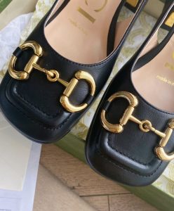 Gucci Womens Mid-heel Slingback With Horsebit Black-5