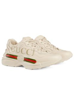 Gucci Womens Rhyton Gucci logo leather sneaker Cream-1