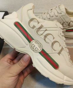 Gucci Womens Rhyton Gucci logo leather sneaker Cream-3