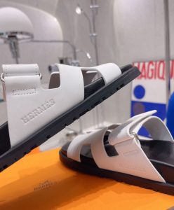 Hermes Unisex Chypre Sandal White-10