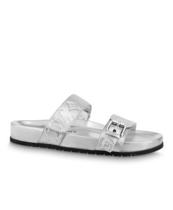 Louis Vuitton Womens Bom Dia Flat Comfort Mule 1AB3OH Silver-1