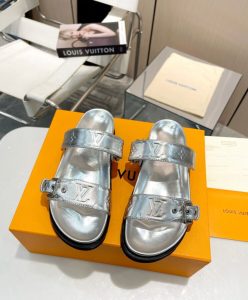 Louis Vuitton Womens Bom Dia Flat Comfort Mule 1AB3OH Silver-2