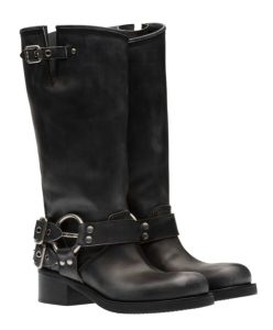 Miumiu Womens Leather Biker Boots Black-1
