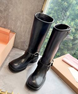 Miumiu Womens Leather Biker Boots Black-2