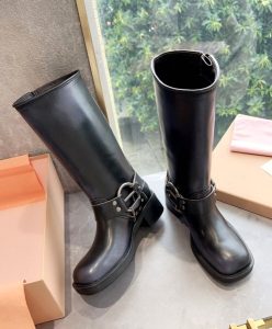 Miumiu Womens Leather Biker Boots Black-3