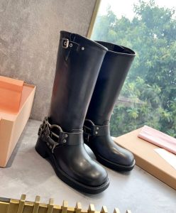 Miumiu Womens Leather Biker Boots Black-4