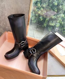 Miumiu Womens Leather Biker Boots Black-5