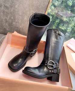 Miumiu Womens Leather Biker Boots Black-6