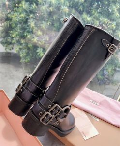 Miumiu Womens Leather Biker Boots Black-8