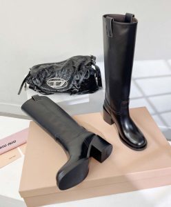 Miumiu Womens Leather Boots Black-6