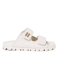 Miumiu Womens Matelasse Nappa Leather Slides White-1