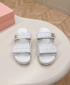 Miumiu Womens Matelasse Nappa Leather Slides White-2