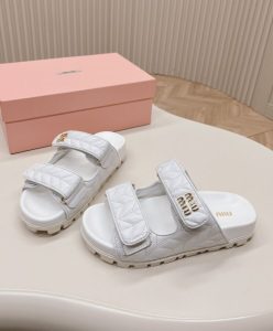Miumiu Womens Matelasse Nappa Leather Slides White-4