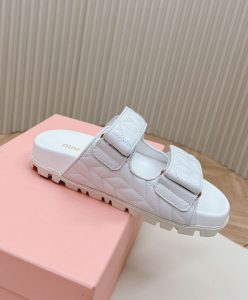 Miumiu Womens Matelasse Nappa Leather Slides White-5