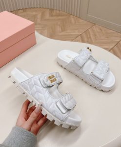 Miumiu Womens Matelasse Nappa Leather Slides White-6