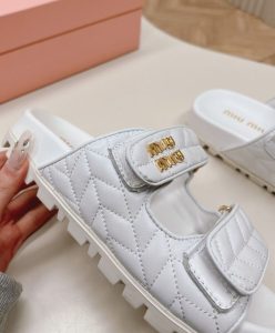 Miumiu Womens Matelasse Nappa Leather Slides White-7