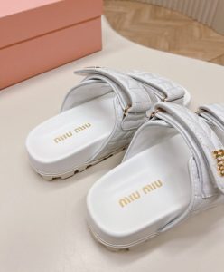 Miumiu Womens Matelasse Nappa Leather Slides White-9