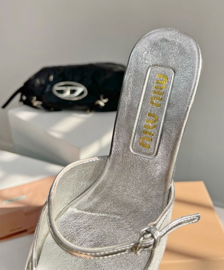 Miumiu Womens Mordore Leather And Grosgrain Mules-5